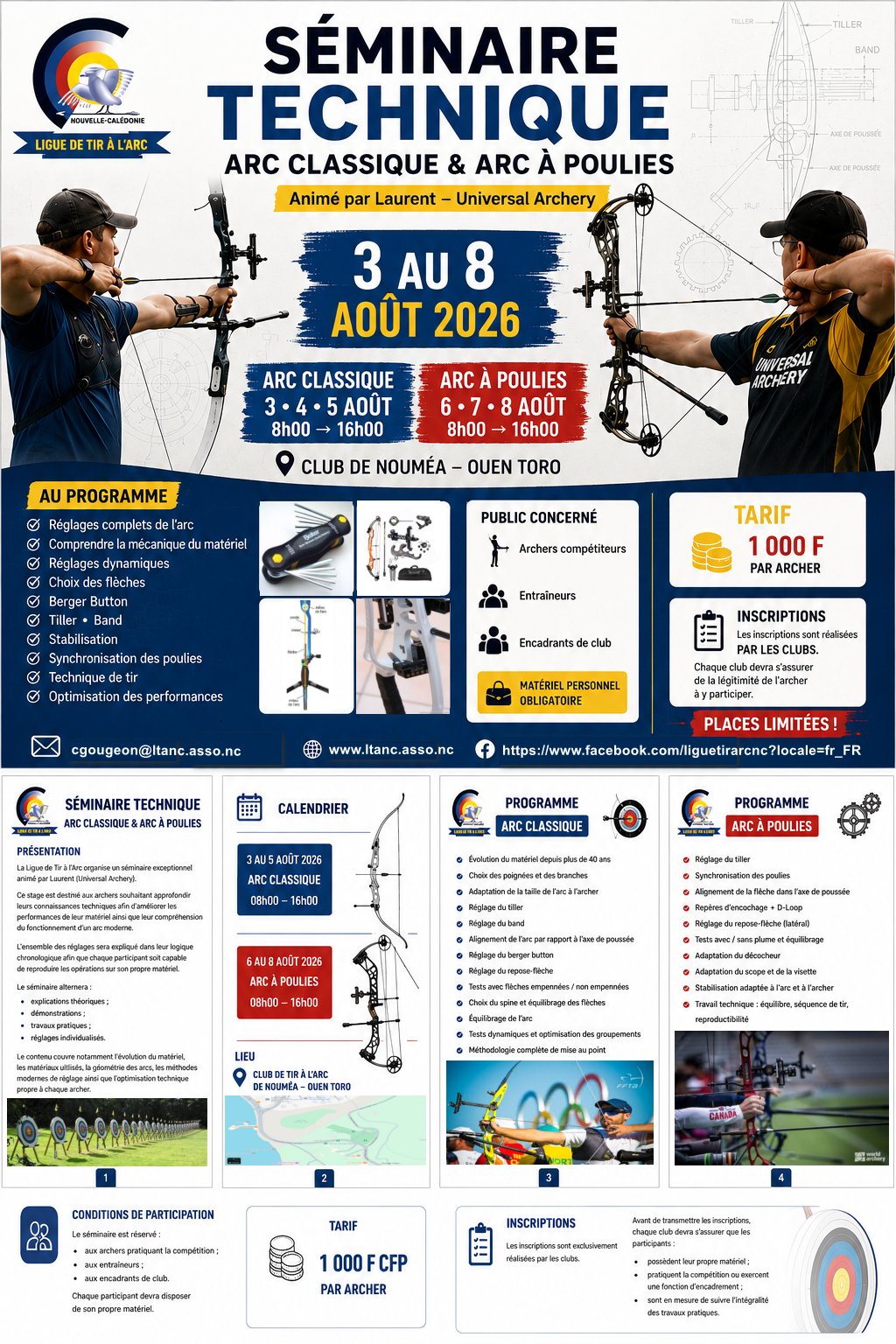 Affiche Séminaire technique Arc Classique et Arc à Poulies, du 3 au 8 août 2026